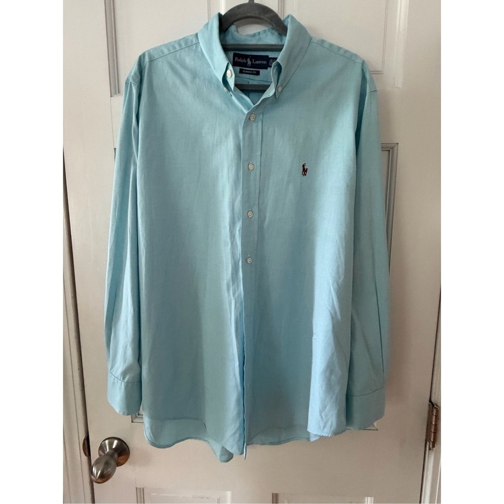 Ralph Lauren Men 16.5 34/35 Classic Fit Blue Oxford Button Down Pony Shirt